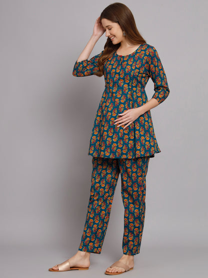 Blue Booti Printed Maternity Co-Ord Set with Zip