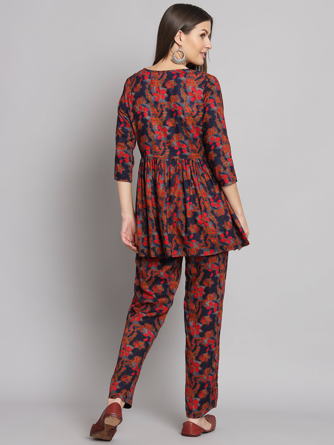 Blue Red Flower Printed Soft Rayon Co-Ord Set