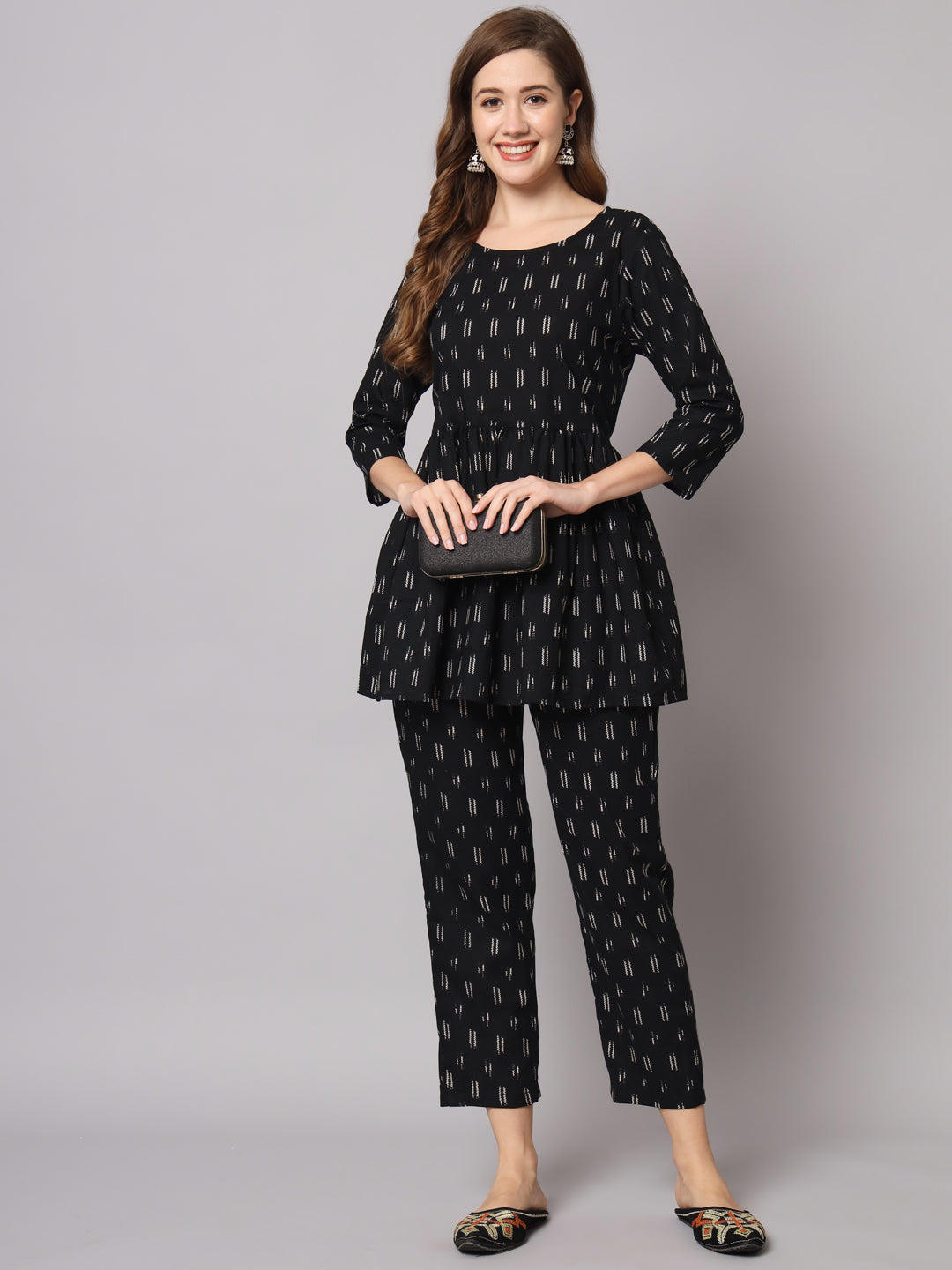 Black Abstract Printed Cotton Co-Ord Set