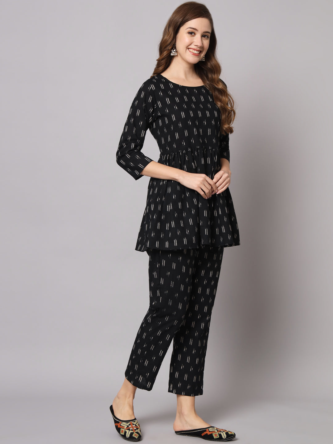 Black Abstract Printed Cotton Co-Ord Set