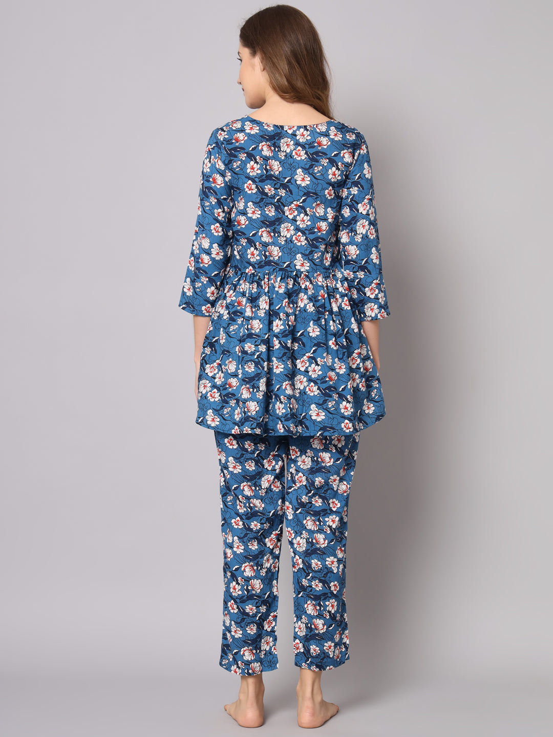 Blue Flower Printed Soft Rayon Co-Ord Set