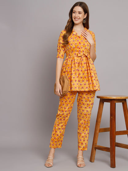 Orange Booti Printed Cotton Co-Ord Set