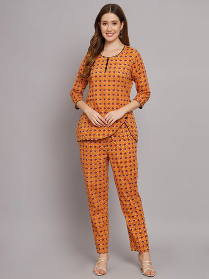 Orange Booti Printed Cotton Co-Ord Set