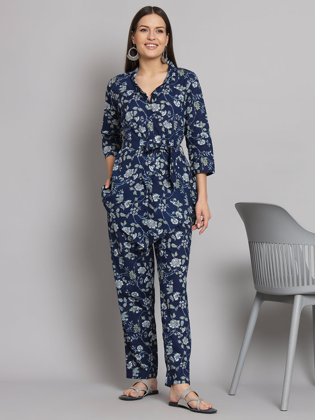 Blue Floral Printed Cotton Co-Ord Set