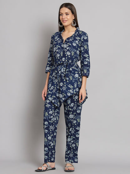 Blue Floral Printed Cotton Co-Ord Set