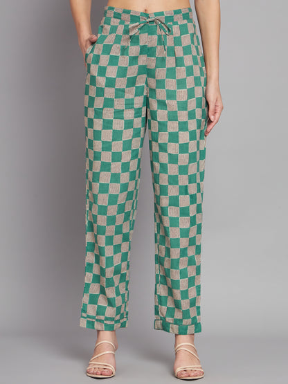 Green Checks Printed Cotton Sleeveless top with Pant