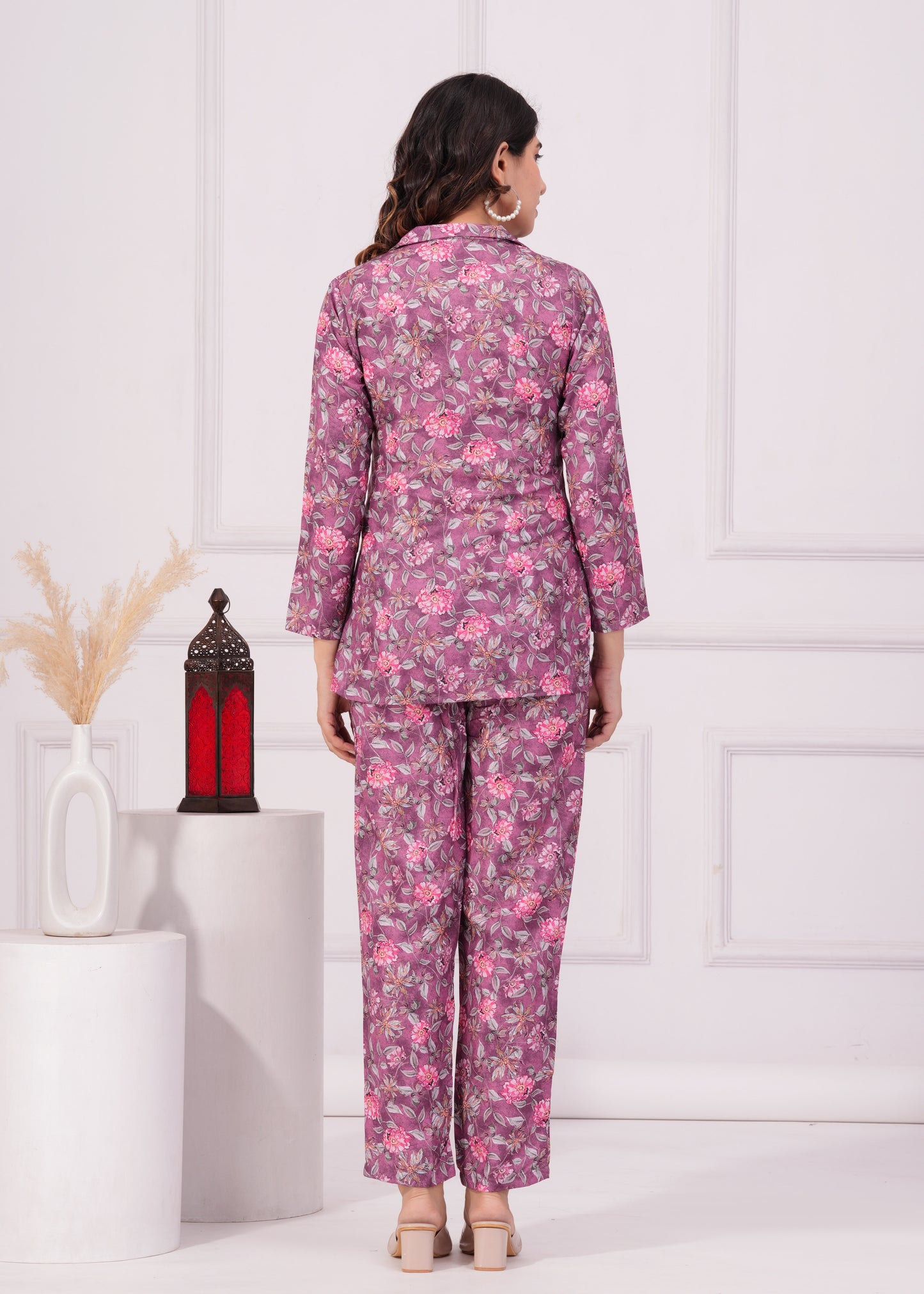 Digital Floral Printed  Coat with Trouser Co-Ord Set