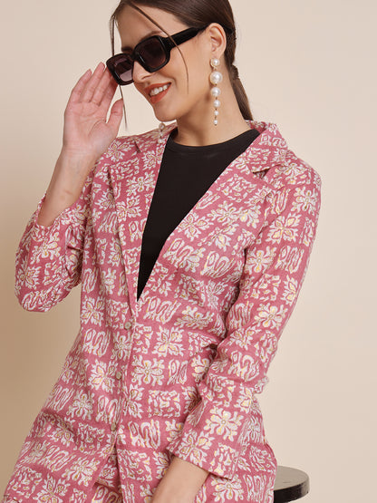Cotton Foil  Printed Coat with Trouser Co-Ord Set