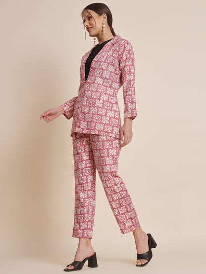 Cotton Foil  Printed Coat with Trouser Co-Ord Set