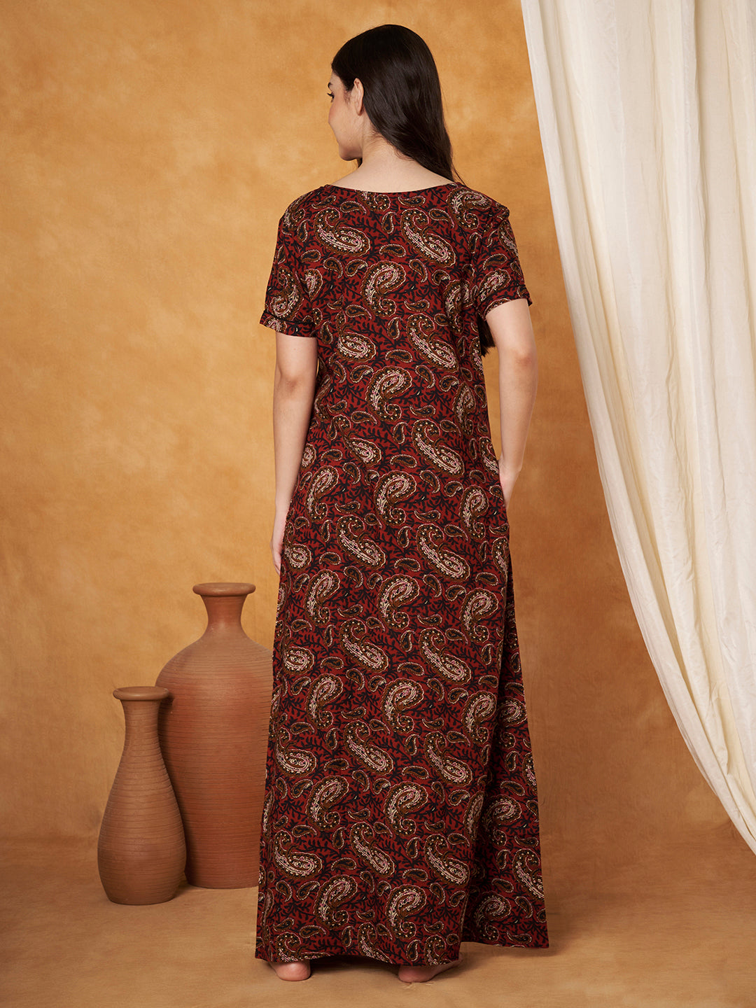 Women Ethnic Motifs Printed Pure Cotton Maxi Nightdress
