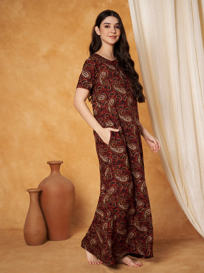 Women Ethnic Motifs Printed Pure Cotton Maxi Nightdress