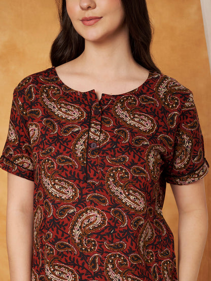 Women Ethnic Motifs Printed Pure Cotton Maxi Nightdress