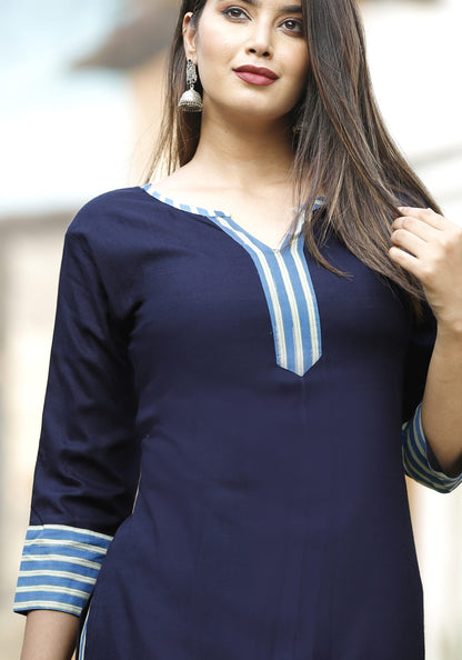 Navy Blue Straight Kurta with Pallazo