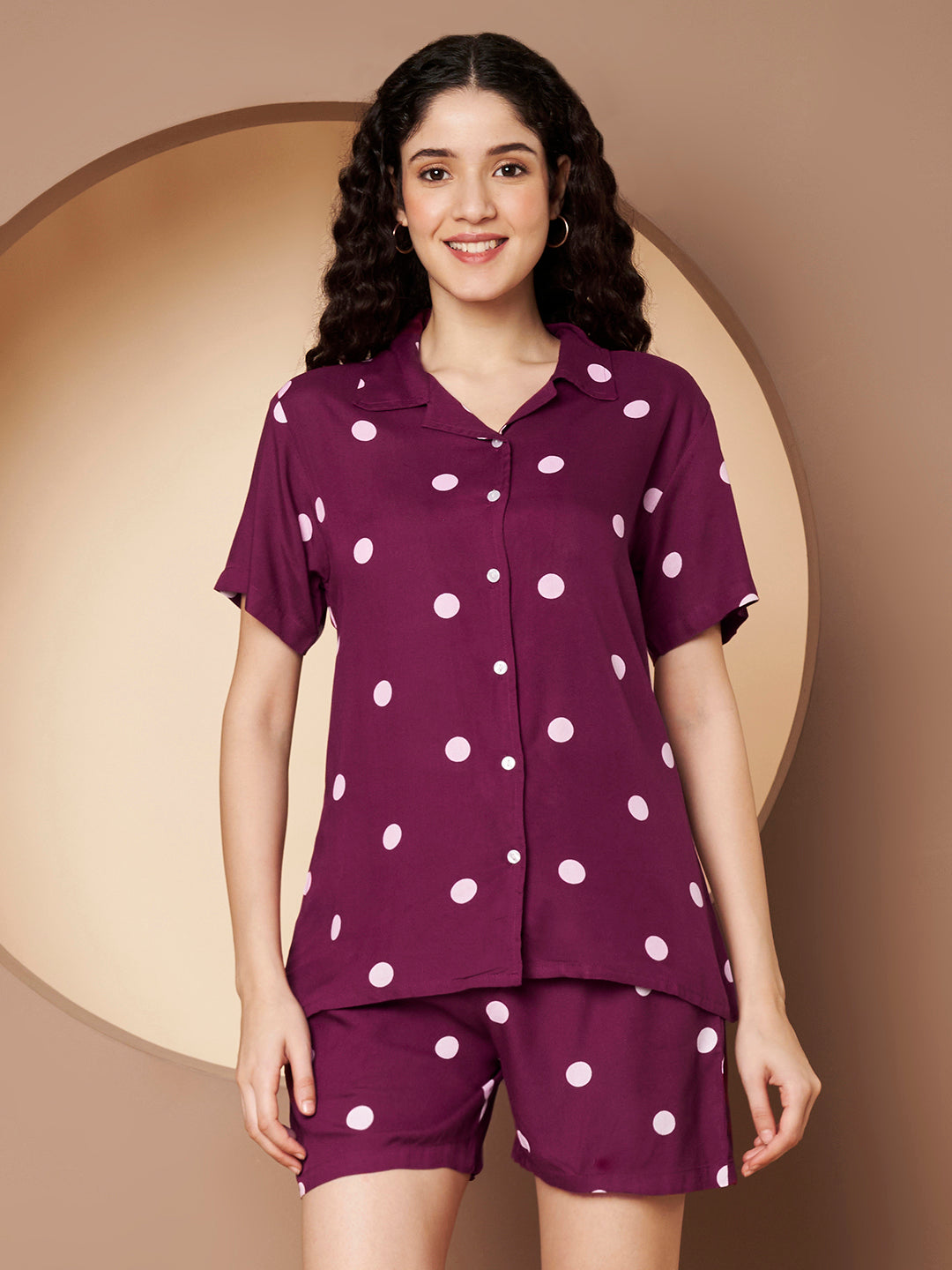 Wine Printed Pure Cotton Top  With Short Pant Co-Ord