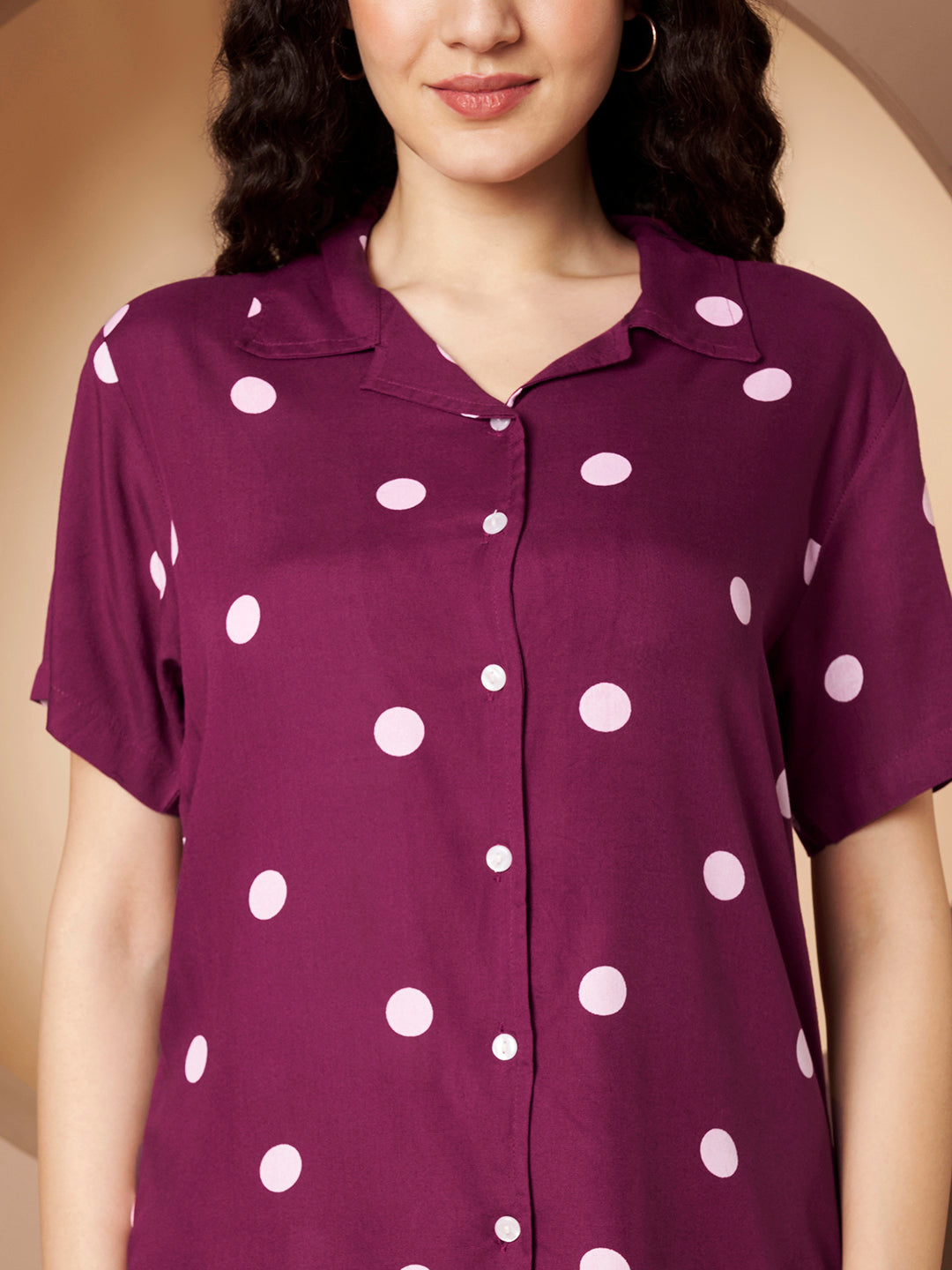 Wine Printed Pure Cotton Top  With Short Pant Co-Ord