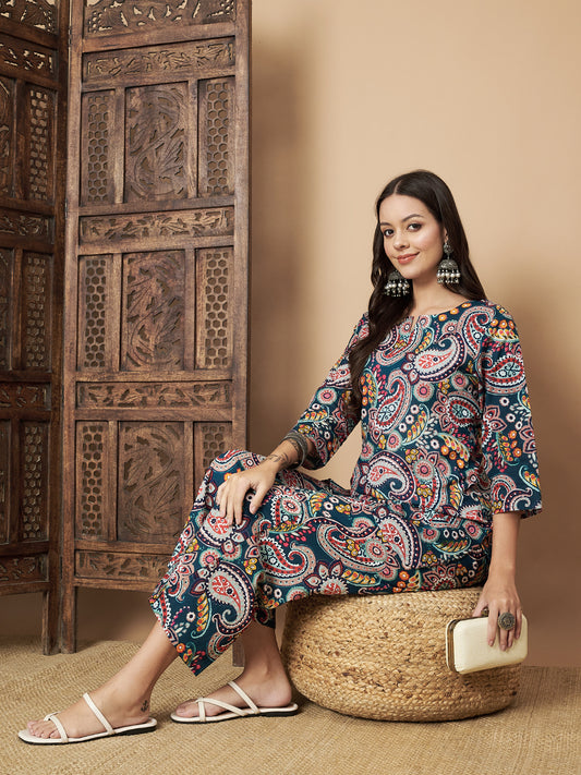 Paisley Printed Cotton Co-Ord Set with Pallazo