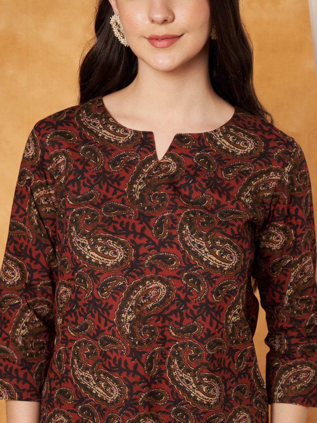 Paisley Maroon Printed Pure Cotton Top With Pallazo