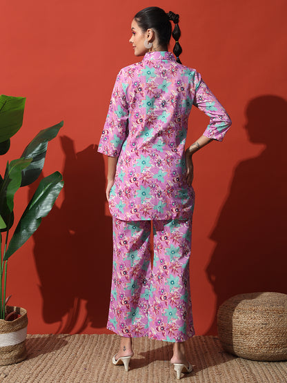 Floral Printed Cotton Kurta with Trouser Co-Ord Set