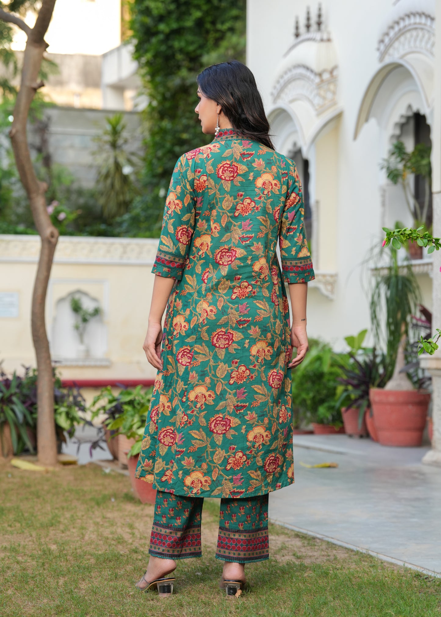 Ajrak Printed Neck Hand Work Kurta with Pant and Dupatta