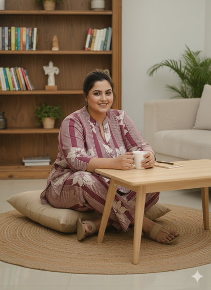 Plus Size Printed Pure Cotton Co-Ords Set