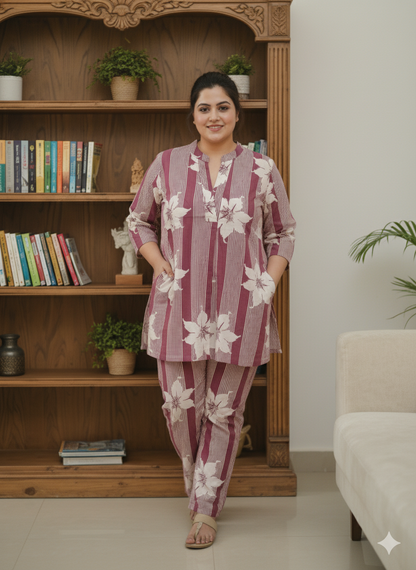 Plus Size Printed Pure Cotton Co-Ords Set
