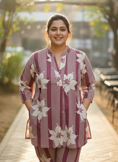 Plus Size Printed Pure Cotton Co-Ords Set