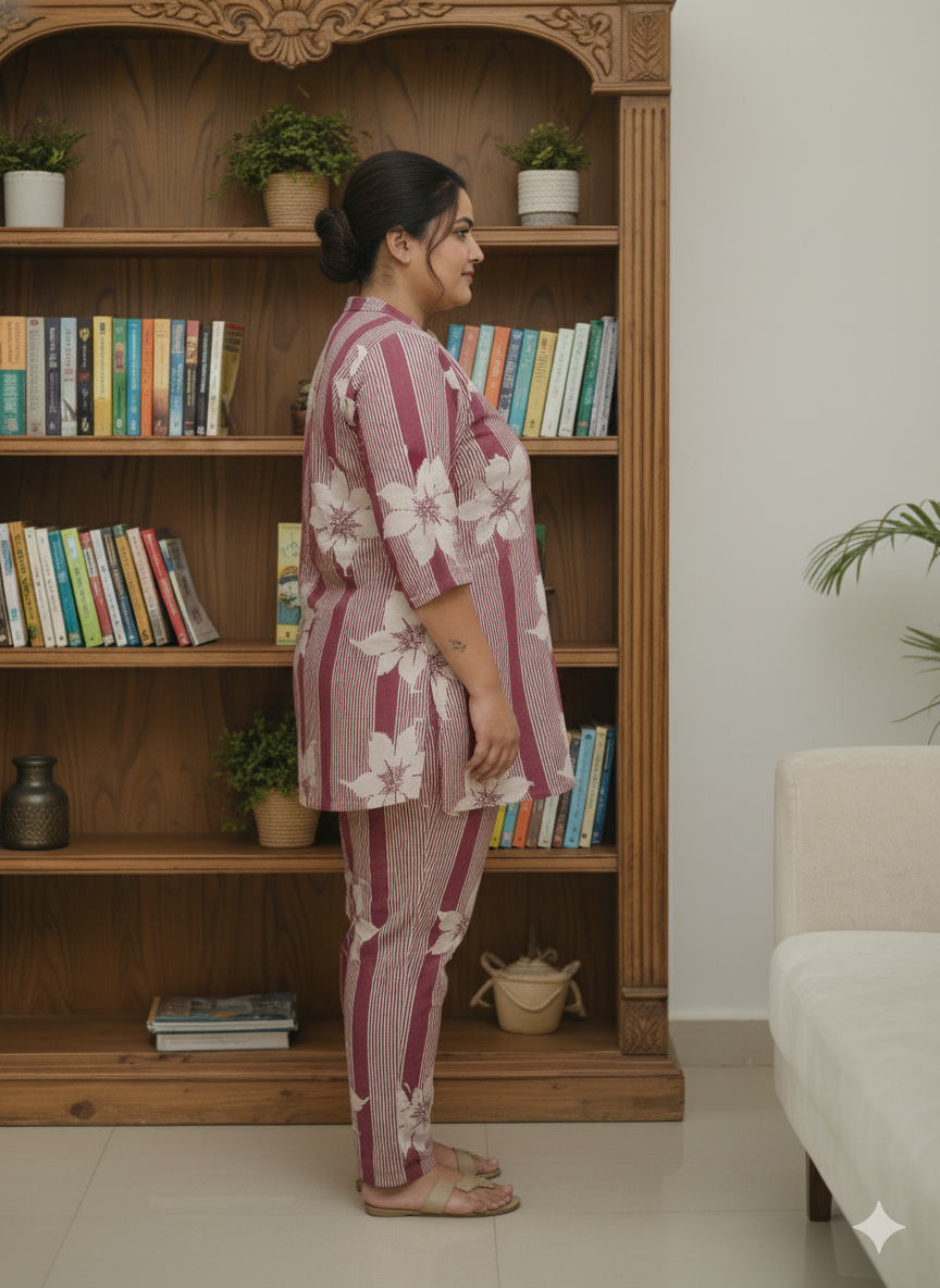 Plus Size Printed Pure Cotton Co-Ords Set