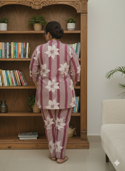 Plus Size Printed Pure Cotton Co-Ords Set