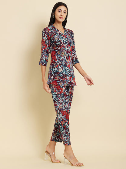 Multicolor Printed Cotton Top with Trouser Co-Ord Set
