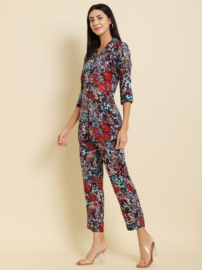 Multicolor Printed Cotton Top with Trouser Co-Ord Set