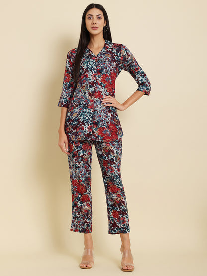 Multicolor Printed Cotton Top with Trouser Co-Ord Set