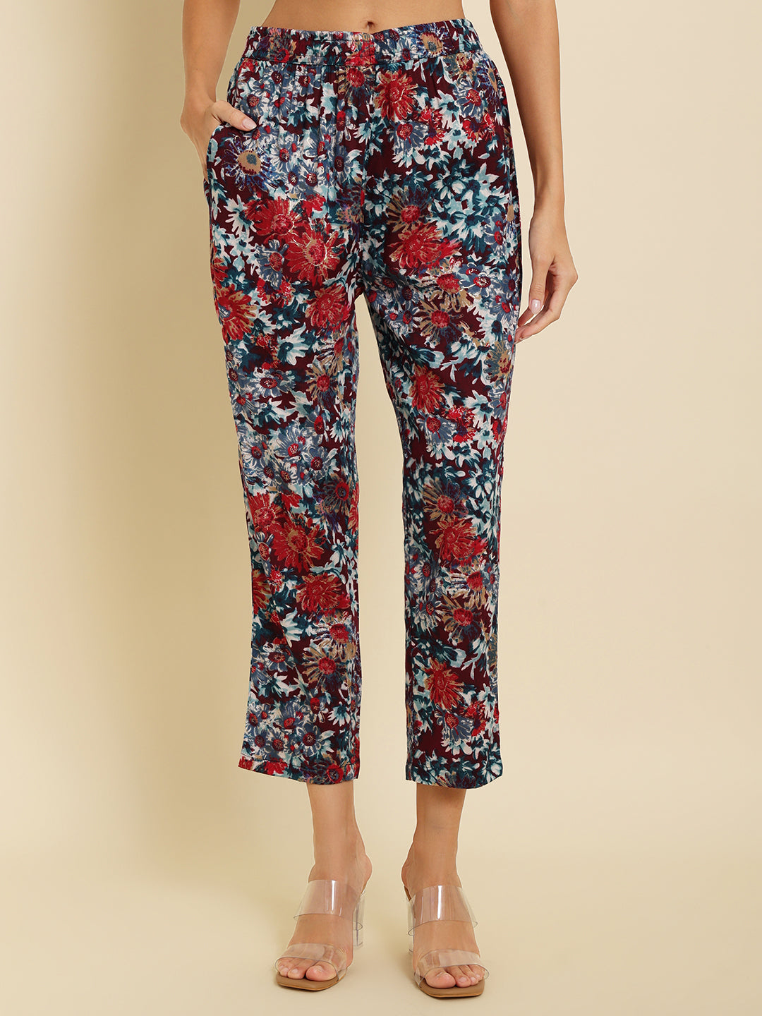 Multicolor Printed Cotton Top with Trouser Co-Ord Set