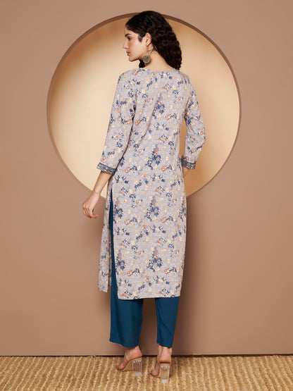 Printed V Neck Kurta with Pant  Printed