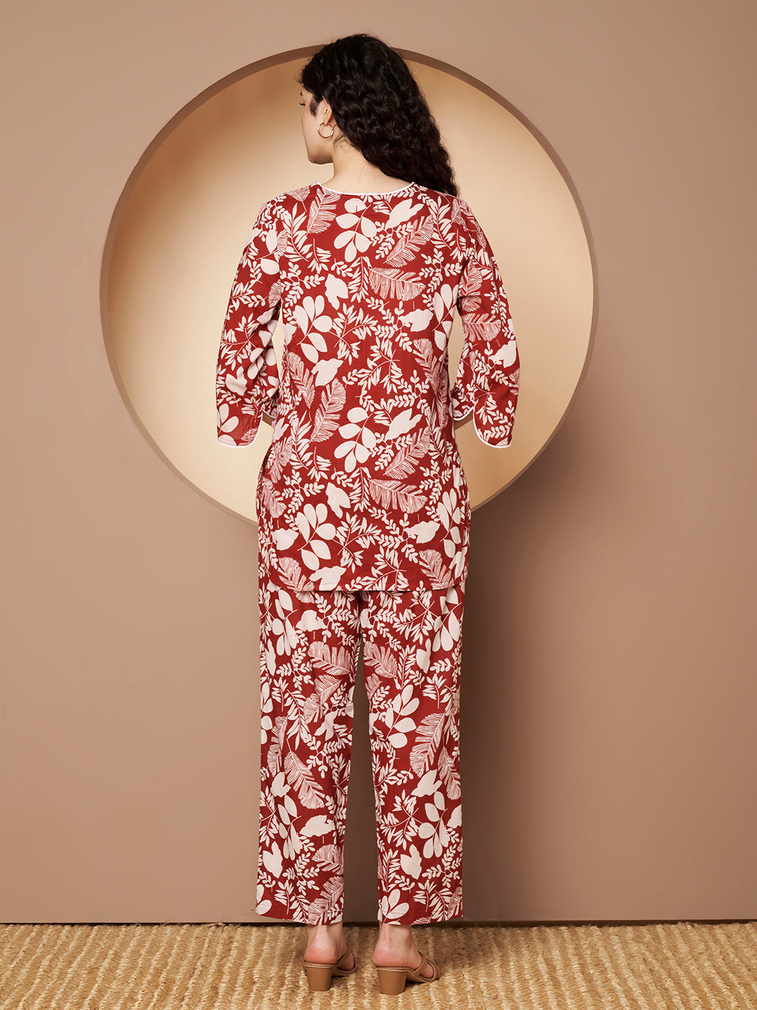 Maroon Printed Pure Cotton Top With Pant Co-Ord