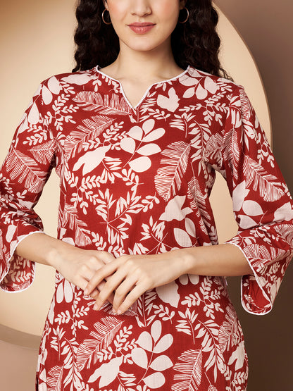 Maroon Printed Pure Cotton Top With Pant Co-Ord