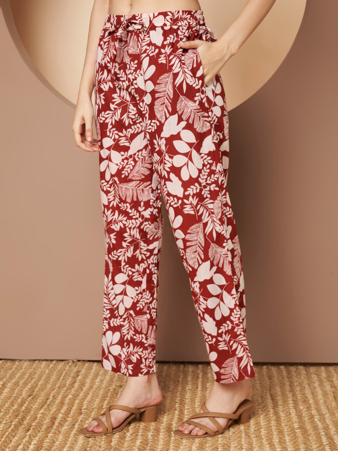 Maroon Printed Pure Cotton Top With Pant Co-Ord