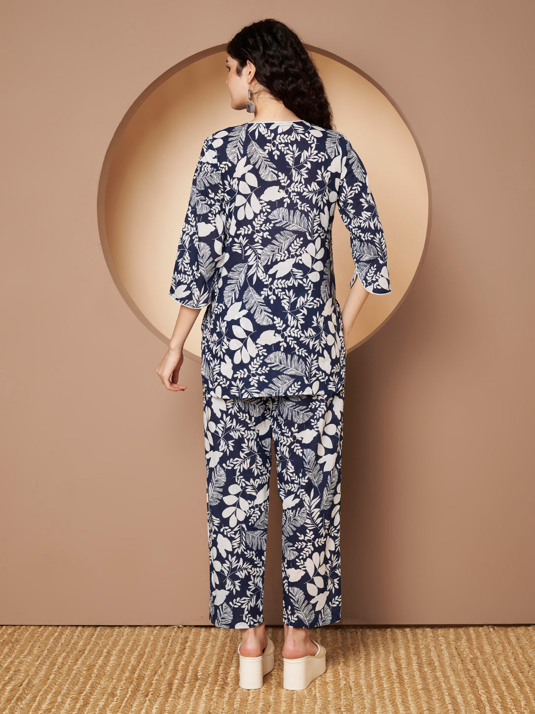 Blue Printed Pure Cotton Top With Pant Co-Ord