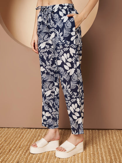 Blue Printed Pure Cotton Top With Pant Co-Ord