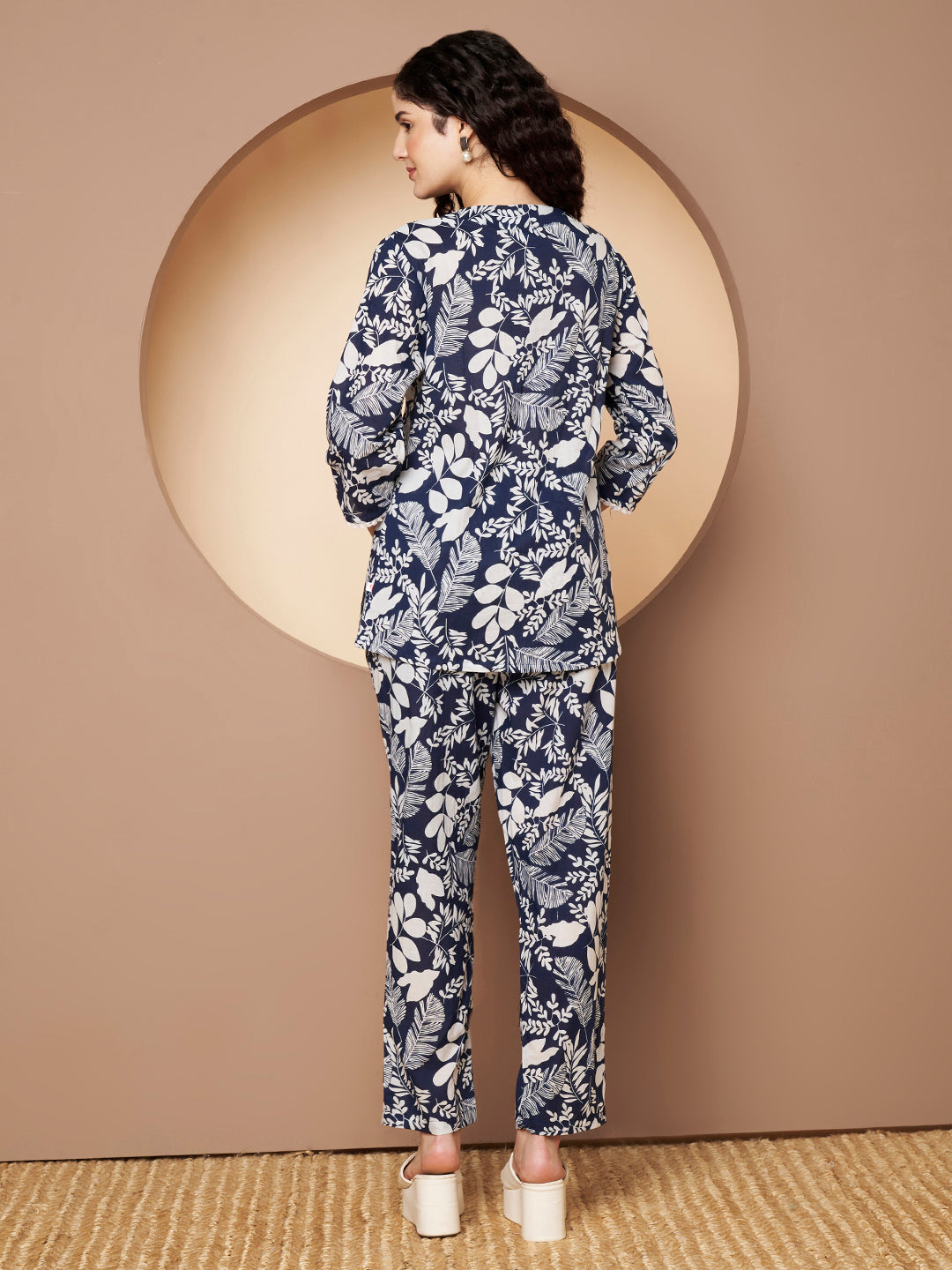 Blue  Floral Printed Cotton Top with Pant Co-Ord Set