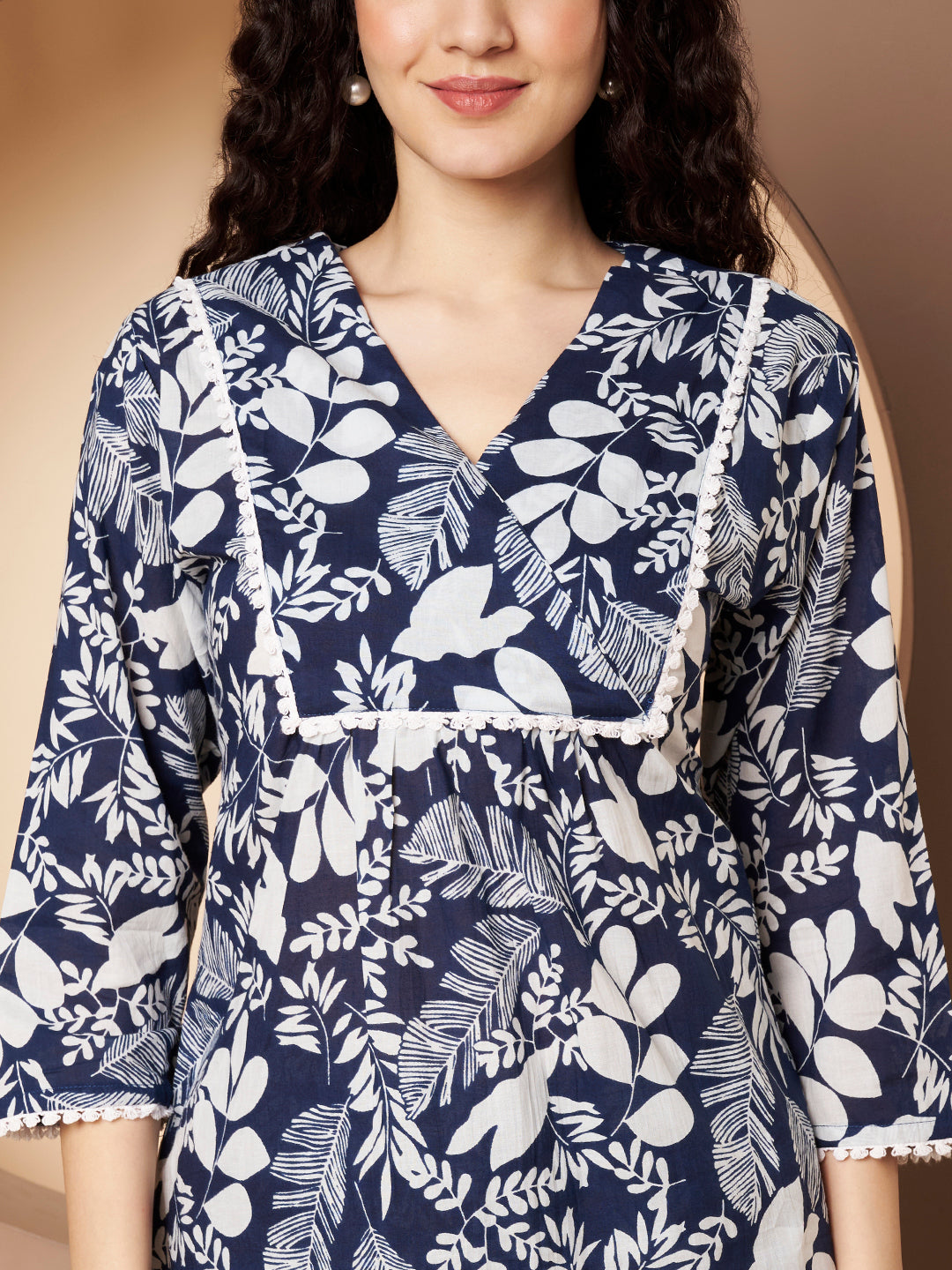 Blue  Floral Printed Cotton Top with Pant Co-Ord Set