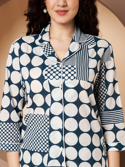 Sky Blue Printed Pure Cotton Top  With Pant Co-Ord