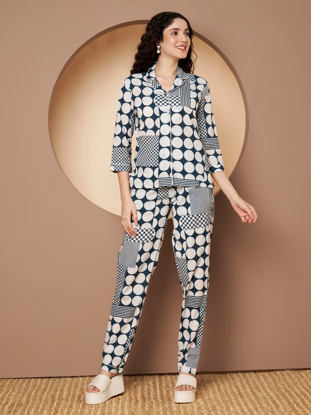 Sky Blue Printed Pure Cotton Top  With Pant Co-Ord
