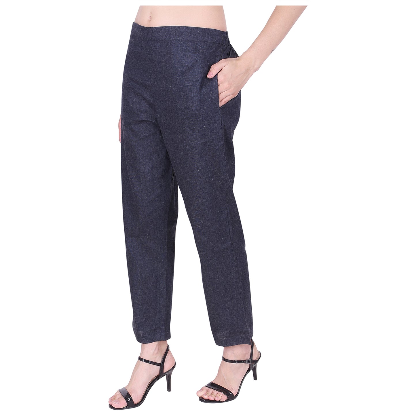 Straight Fit Denim Blue Cotton Trouser