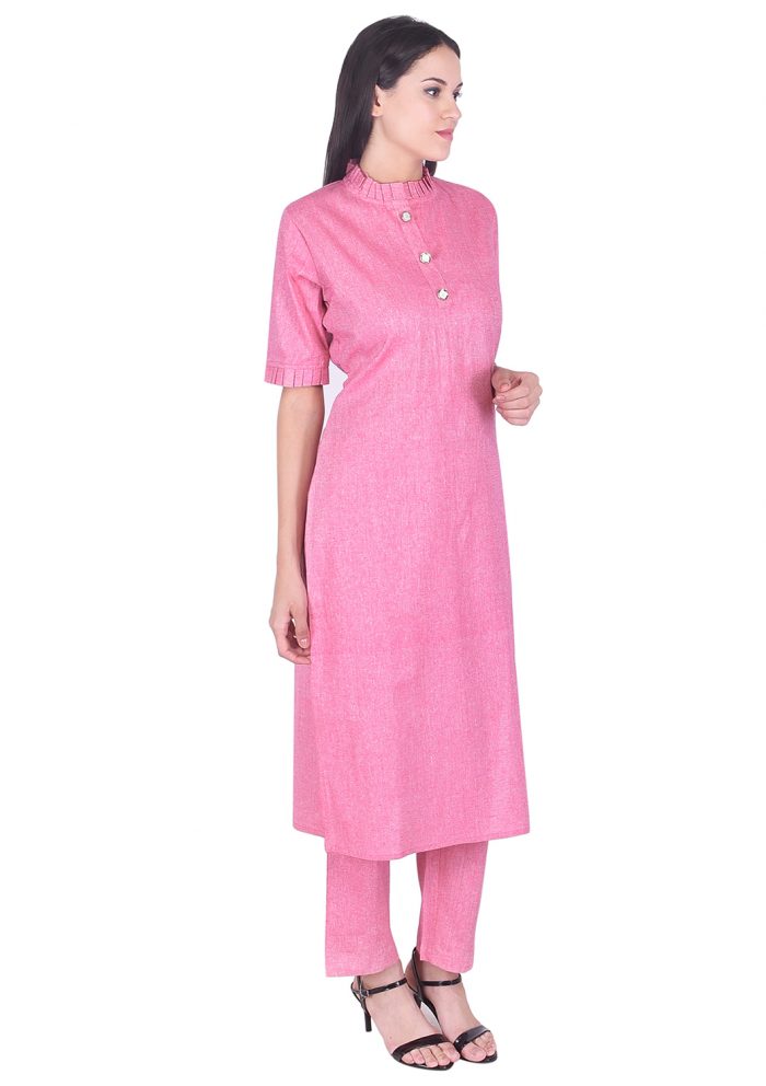 Cotton Linen Pink Designer Kurti with Pink Trouser