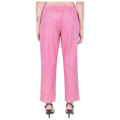 Regular Fit Women Pink Cotton Trousers