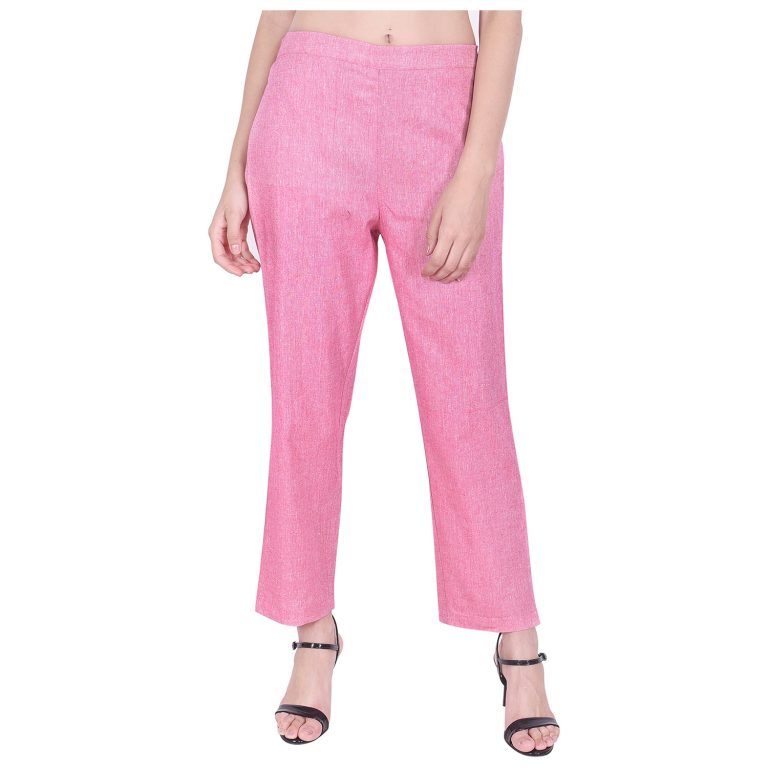 Regular Fit Women Pink Cotton Trousers