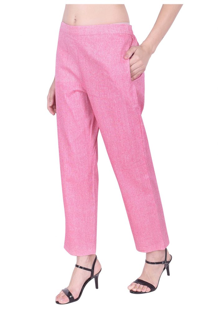 Cotton Linen Pink Designer Kurti with Pink Trouser