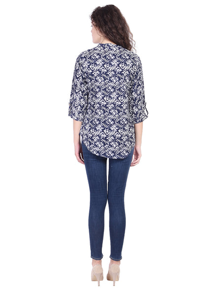 Casual Regular Sleeve Printed Soft Fabric Blue Top