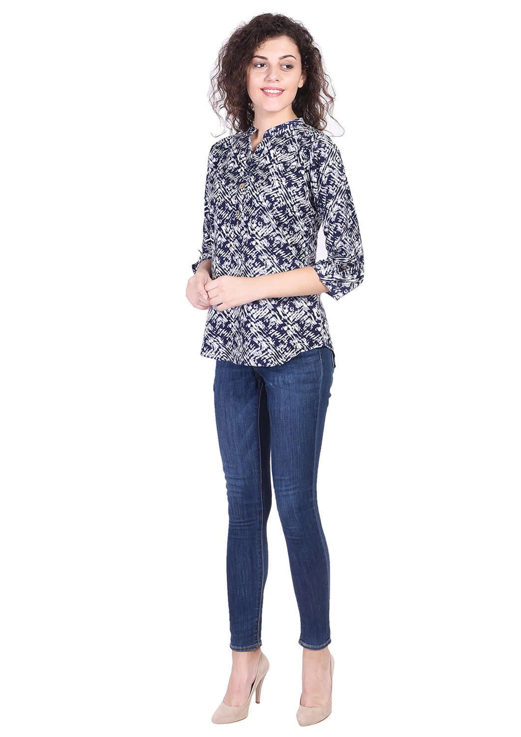 Casual Regular Sleeve Printed Soft Fabric Blue Top