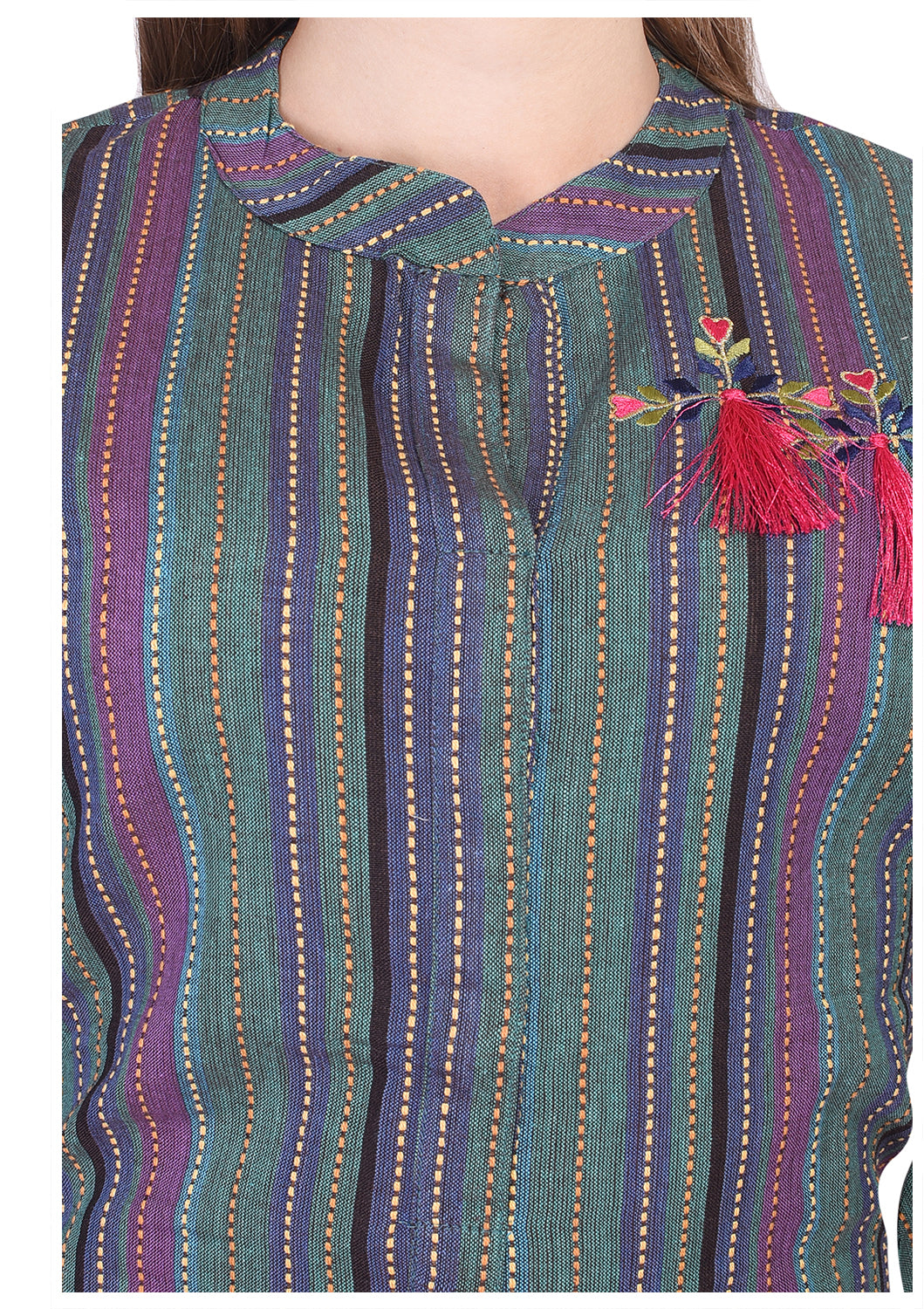 Embroidered Handloom Kantha Fabric Kurta with Pallazo
